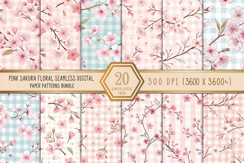Pink Sakura Floral Seamless Patterns (by Craftfiles-SVG)
