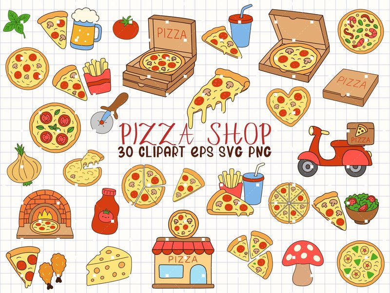 Pizza Svg Bundle, Food Clipart Doodle (by MeawwaDigitalArts)