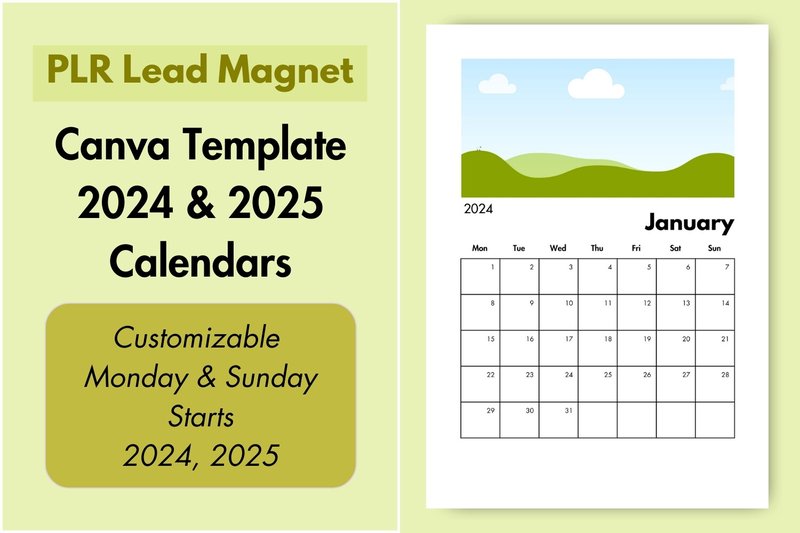 PLR Canva Template: 2024-2025 Calendars (by diyhomeprintables)