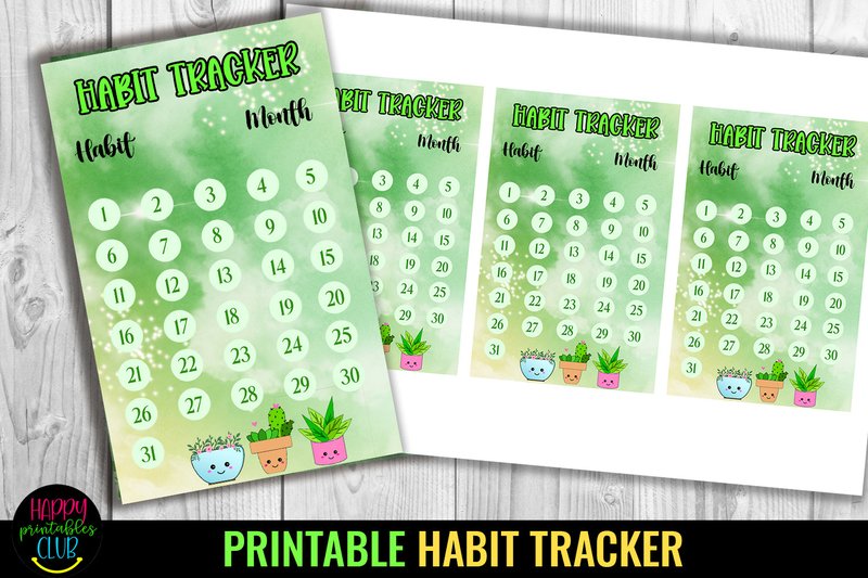Printable Habit Tracker I Plant Theme (by Happy Printables Club)