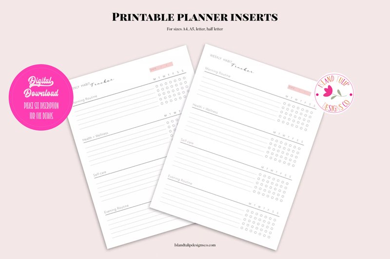 Printable Habit Tracker Planner Insert (by Island Tulip Designs Co)