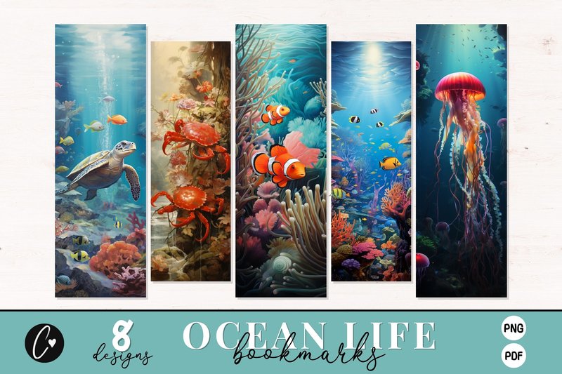 Printable Ocean Life Bookmark Designs (by Christine Fleury)