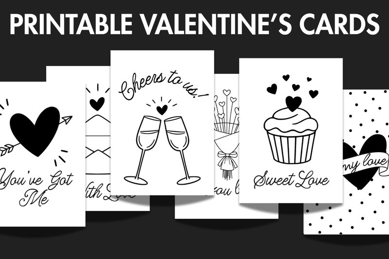 Printable Valentines Cards Black & White (by diyhomeprintables)