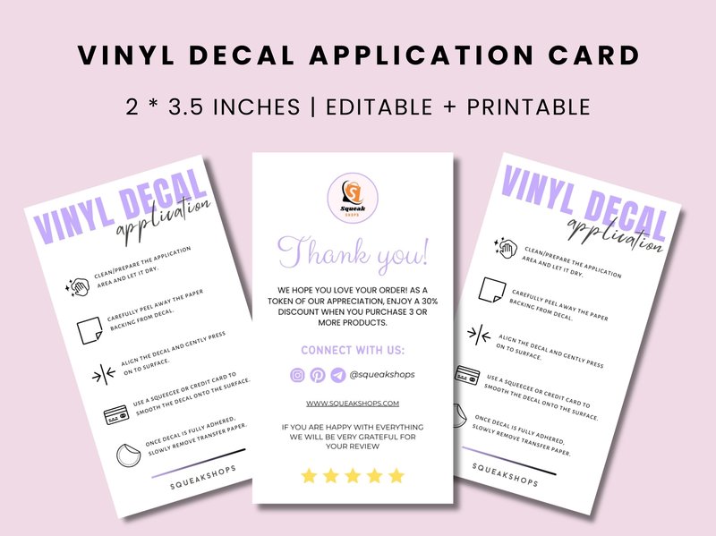 Printable Vinyl Decal Application Card (by Squeak Shops)