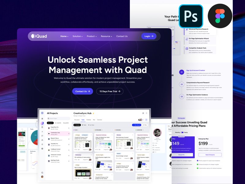 Quad SASS Software and AI Design Figma (by fleexstudio)