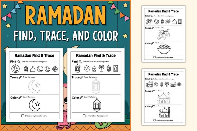 Ramadan Activities Find Trace and Color (by TheStudyKits)