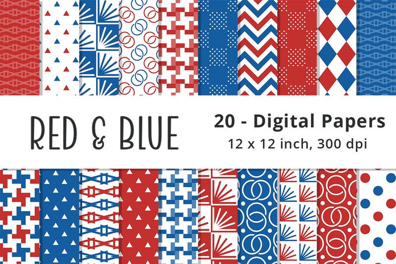 Red, White and Blue Geometric Patterns (by Lemon Paper Lab)