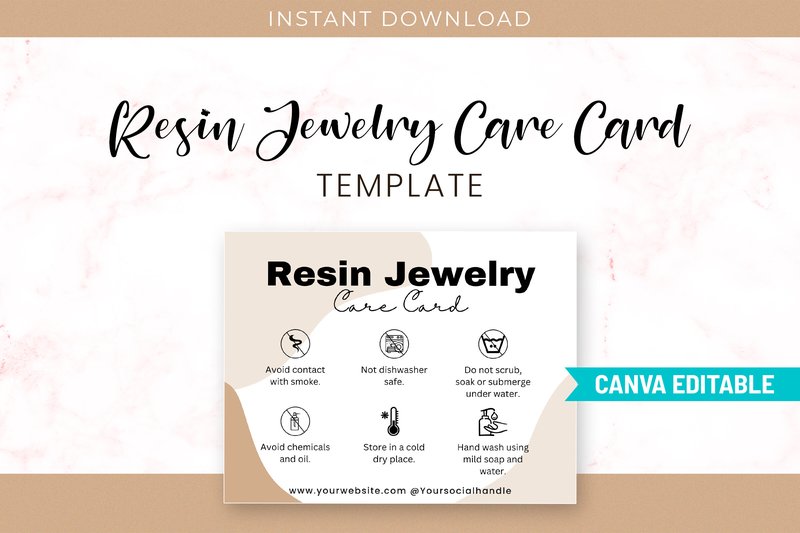 Resin Jewelry Care Card Editable (by SnapyBiz)