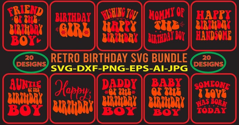 Retro Birthday SVG Bundle (by DesignMedia)