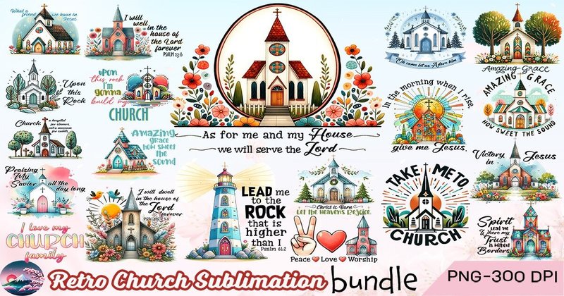 Retro Church Sublimation Bundle (by Cherry Blossom)