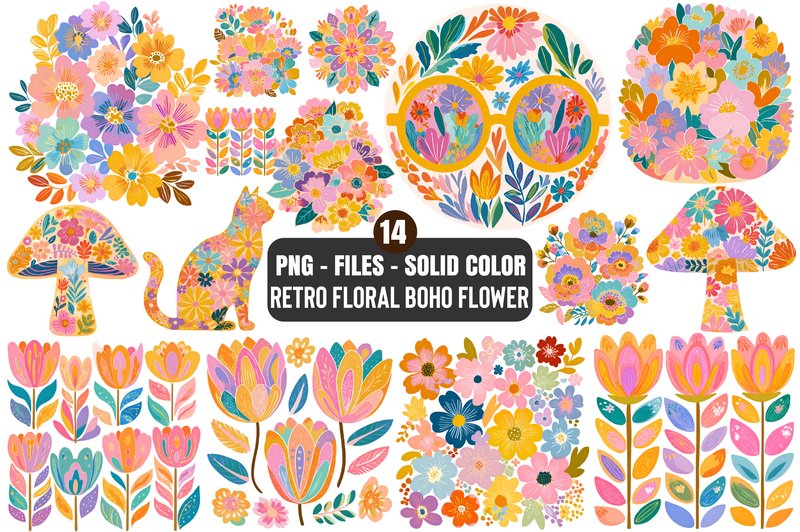 Retro Floral Clipart Boho Flower Png (by TshirtMaster)