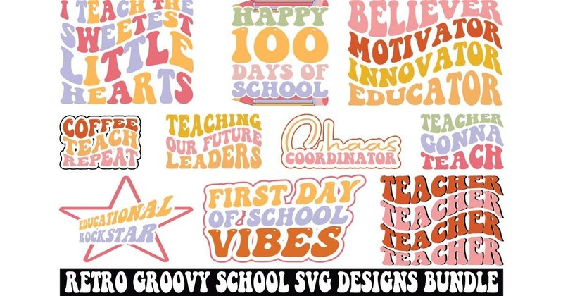 Retro Groovy School SVG Designs Bundle (by Pixel Perfection)