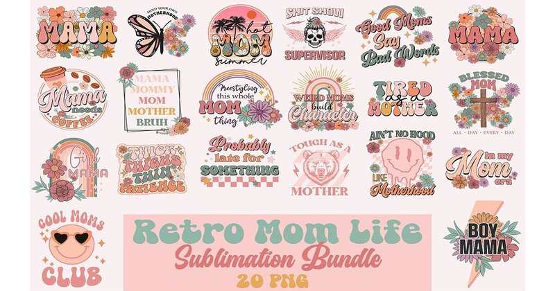 Retro Mom Life Sublimation Bundle (by Elliot Design)