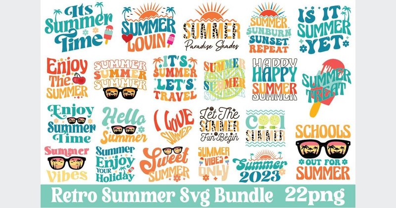 Retro Summer Svg Bundle (by clipart)