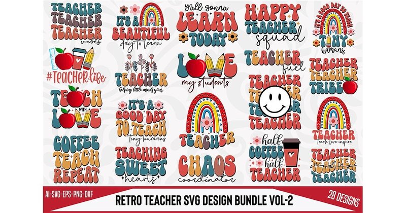 Retro Teacher SVG Design Bundle Vol-2 (by creativemim2001)
