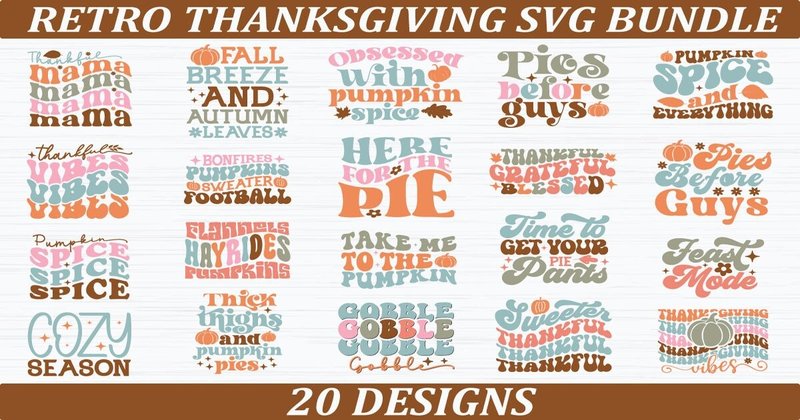 Retro Thanksgiving SVG Bundle (by akazaddesign)