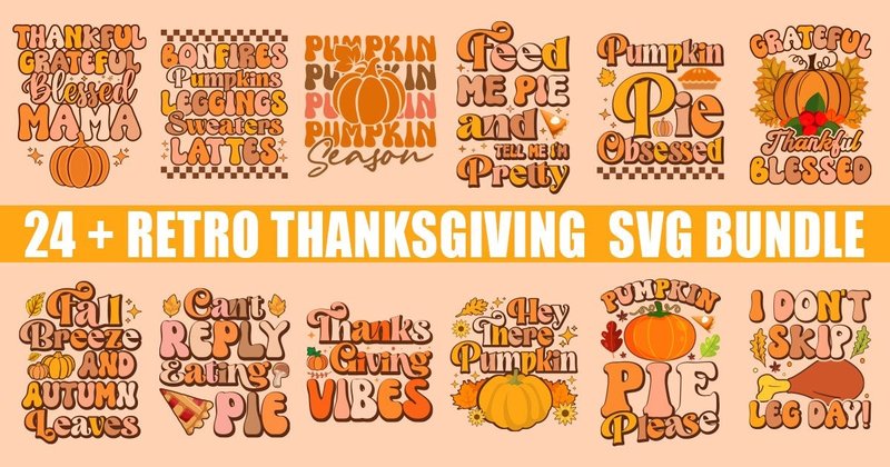 Retro Thanksgiving SVG Bundle V1 (by Shampad Kumar)