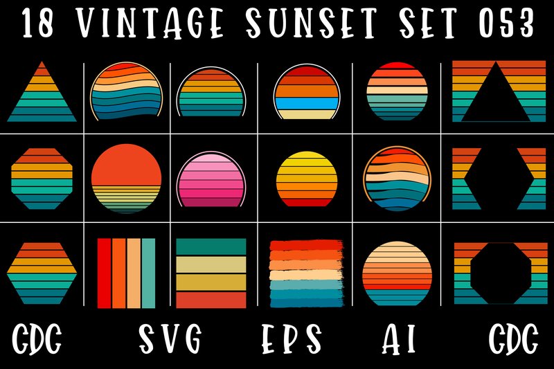 Retro Vintage Sunset Circle Graphic Set (by TEEBAY TEES)