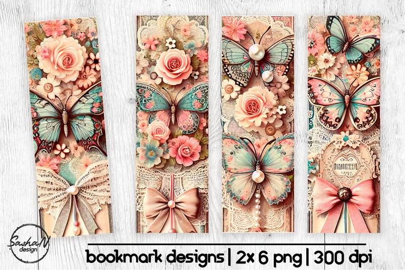 Romantic Butterfly Bookmark Designs (by sashanikart)