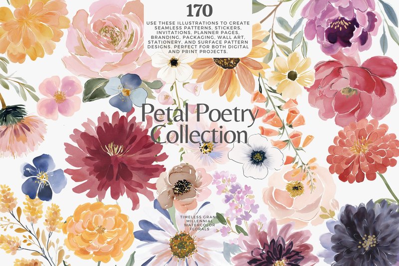 Romantic Watercolor Floral Clipart Bundl (by Patishop Art)