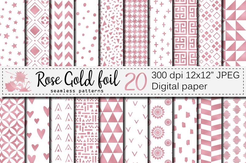 Rose Gold Foil Seamless Geometric Patterns (by VR Digital Design)