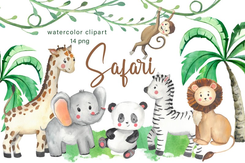 Safari Animals Clipart. Nursery Decor (by BloomingGardenStore)