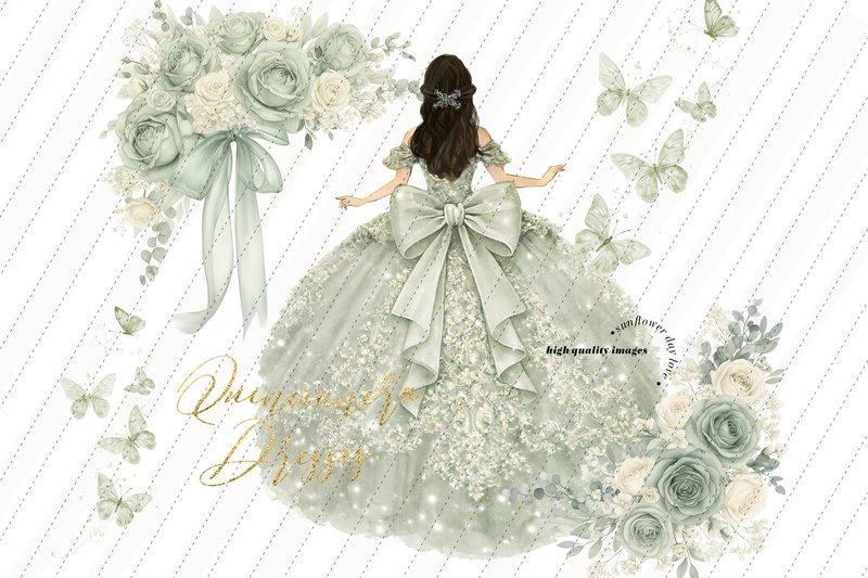 Sage Green Quinceañera Floral Clipart (by SunflowerLove)