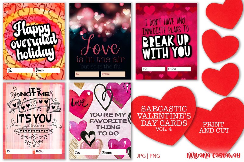 Sarcastic Valentine's Cards Print&Cut 4 (by Nirvana Castaway)