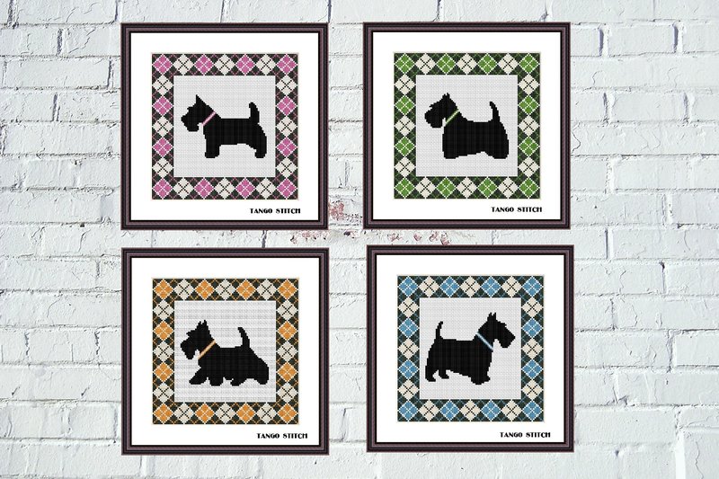 Scottish Terrier Dogs Cross Stitch Set (by Tango Stitch)