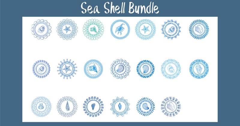 Sea Shell with Mandala Frame Bundle (by zia studio)