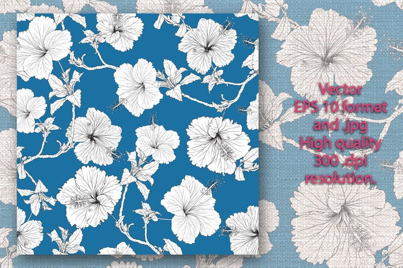 Seamless Pattern  Hibiscus Flowers. (by Nopchin Design)
