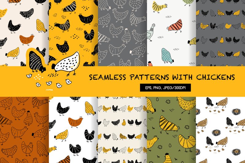 Seamless Pattern with Chickens (by alonasavchuk84)