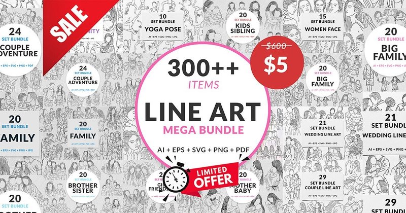 Set Mega Bundle Line Art People Family (by morspective)