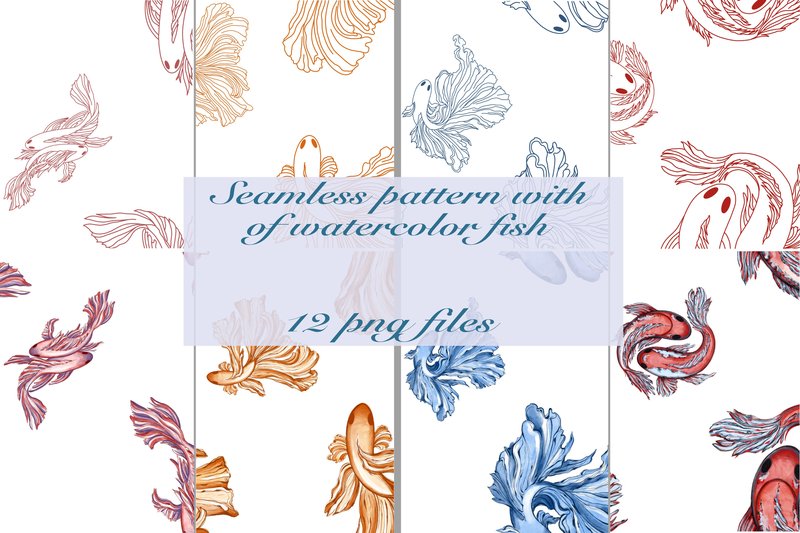 Set of Patterns with Watercolor Fish (by Juliet\u2019s workshop)