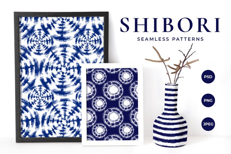 Shibori Tie Dye Seamless Patterns (by CatJello Graphics)