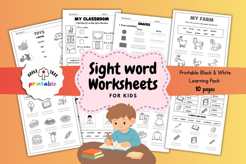 Sight Word Worksheets for Kids (by Apple Tree Printable)
