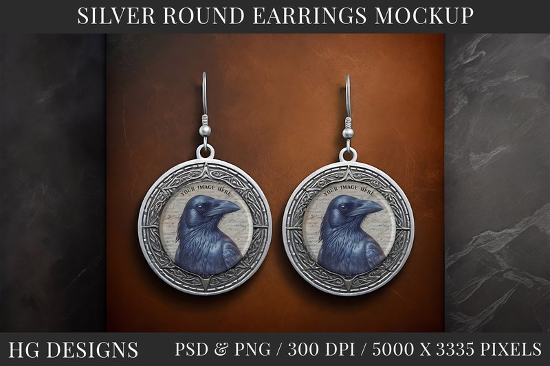 Silver Round Earrings Jewelry Mockup (by HG Designs)