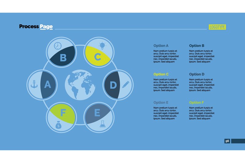 Six Options Around World Map Process Cha (by pch.vector)