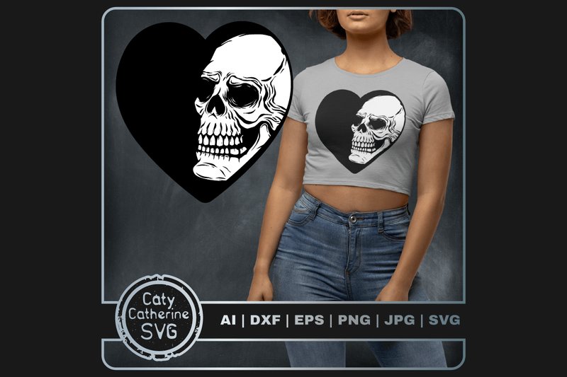 Skull Love Heart Halloween SVG (by Caty Catherine)