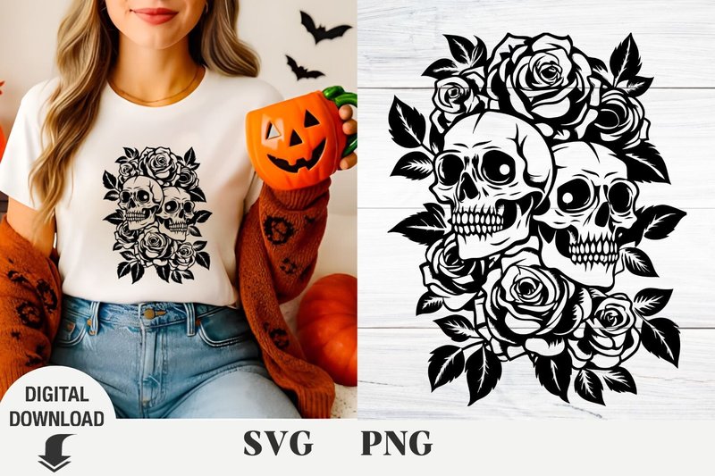 Skull Svg, Halloween Svg, Flower Skull (by OksisMG)