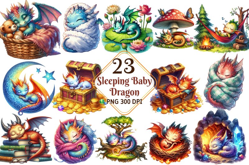Sleeping Baby Dragon Clipart (by Watercolor Clipart)
