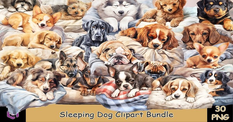 Sleeping Dog Watercolor Clipart Bundle (by Quoteer)