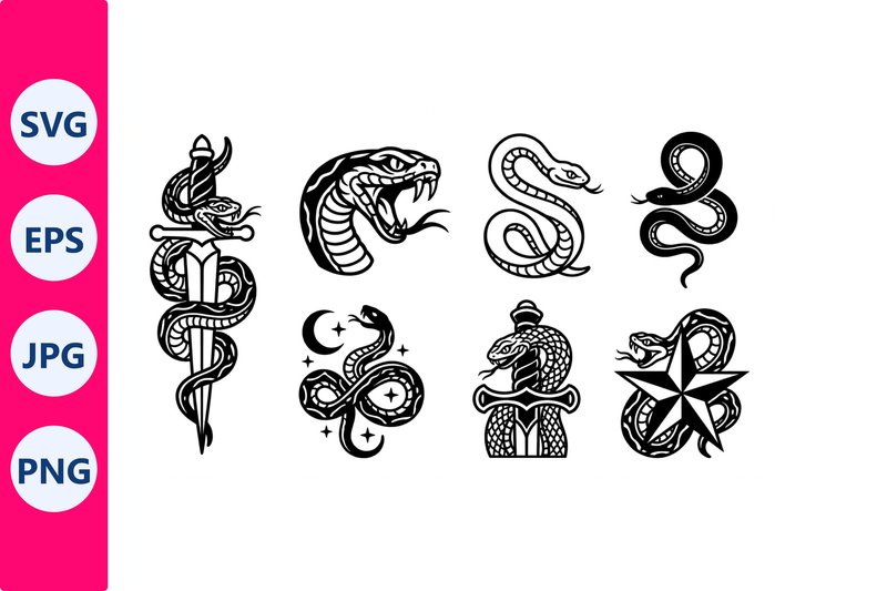 Snake Tattoo Dagger Moon Stars Vector (by SVG vector PNG)