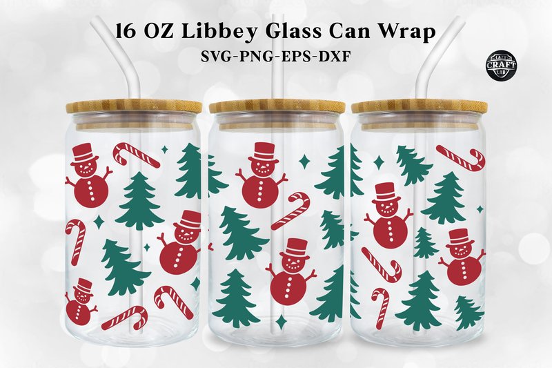 Snowman Christmas Can Wraps Libbey Glass (by LazyCraftlab)