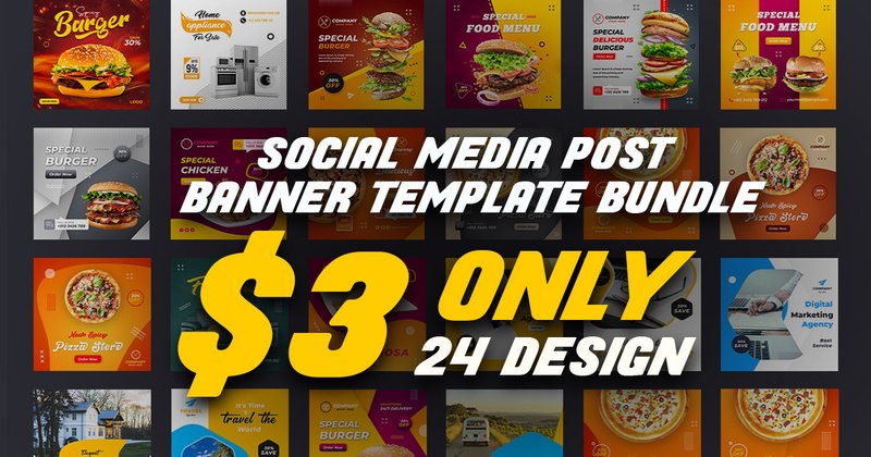 Social Media Post Banner Template Bundle (by Mijli)