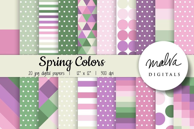 Spring Colors Geometric Patterns (by MalvaDigitals)
