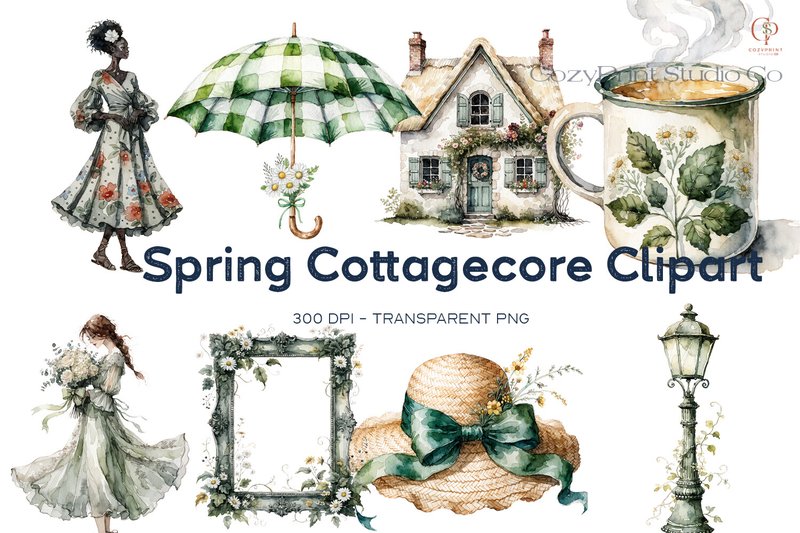 Spring Cottagecore Clipart (by CozyPrint Studio Co)