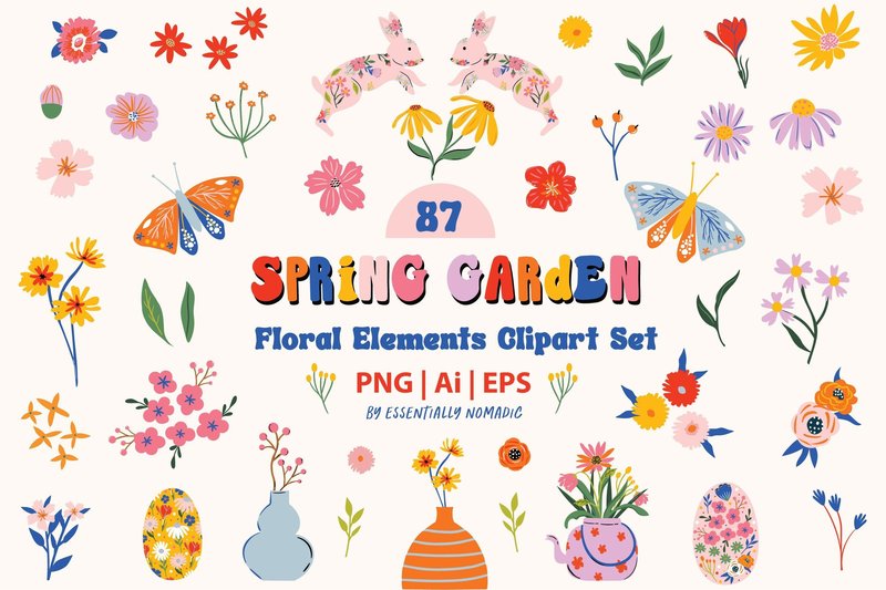 Spring Garden Floral Clipart (by EssentiallyNomadic)