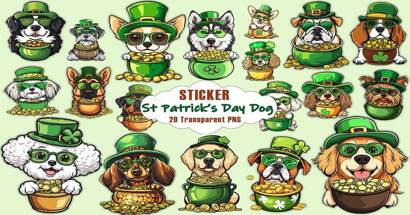 St Patrick's Day Dog Stickers PNG Bundle (by Mulew)