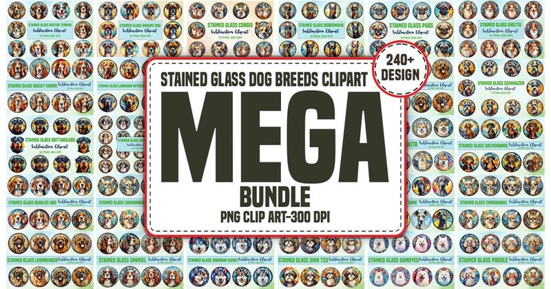 Stained Glass Dog Breeds Mega PNG Bundle (by Ai Design Shop)